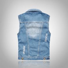 Motorcycle Enthusiasts! Want to create a layered outfit? Sky Blue Ripped Denim Vest is a good choice for you. Because wearing a denim vest will expose your underlying shirt or top. An elegant design denim vest, also suitable for parties, outside activities, dates, business work, and other casual occasions in all seasons. Features: 80% cotton, 20% polyester, feel soft and comfortable Retro buttons front closure Turn-down collar Twin front chest pockets with stud fastening Ripped Jean Jacket, Mens Sleeveless Jacket, Casual Blazer Men, Denim Vest Men, Sleeveless Jean Jackets, Korean Jeans, Spring Jeans, Hip Hop Jeans, Waistcoat Men