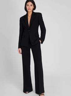 A cinched waist gives the signature wear-everywhere blazer a strong feminine feel. Sharply tailored with notched lapels and a single-button closure. Womens Black Pant Suits, Womens Black Tuxedo Jacket, Semiformal Womens Suits, Suits For Women Classy Black, Womens Black Power Suit, Power Suits For Women Black, Womens Black Pants Suits, Armani Suits For Women, Modern Suits For Women Black