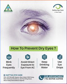 Take care of your eyes with these helpful tips from Sattva Eye Care. This informative graphic provides valuable advice on preventing dry eyes, including blinking frequently, avoiding direct exposure to air conditioning, staying hydrated, and using eye drops. A must-share for anyone interested in eye health and wellness. #EyeCare #HealthTips #Wellness


Post designed by https://themarkdesign.com/ Dry Eye, Patient Safety, Staying Hydrated, Eye Drops, Dry Eyes, Eye Health, Post Design, Eye Care, Helpful Tips