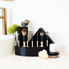 Transform the way you care for your makeup brushes with the innovative Brushelle Beauty Makeup Brush Holder/Drying Stand! This product is designed to provide the ultimate solution for storing and drying brushes, keeping them clean, hygienic, and organized. The Brush Holder is for everyday use AND conveniently converts to a drying stand, holding multiple various size brushes vertically, avoiding flattened bristles and water collection in the ferrules. The unique shape is designed to fit in a corner allowing clutter free countertops. And because they're proudly manufactured in the USA using eco-friendly materials, you can feel good about your purchase. Our BB Stands are perfect for busy beauty routines. Whether you're a professional makeup artist or just someone who enjoys experimenting with Makeup Brush Holder Ideas, Makeup Brush Holder Aesthetic, Brush Holder Ideas, Makeup Brushes Container, Makeup Brush Pot, Makeup Brush Holder Unique, Brush Holder Makeup, Drying Stand, Makeup Brush Holder