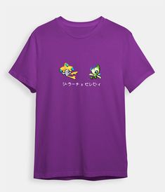 Pokemon t-shirt Celebi and Jirachi purple Purple Graphic Tee With Graphic Design, Purple Cartoon Print Fun T-shirt, Purple Crew Neck T-shirt With Character Print, Purple Cartoon Print Graphic Tee, Purple Graphic Tee With Cartoon Print, Purple Graphic Tee With Character Print, Purple Graphic Tee With Funny Print, Water Pokemon, Latios And Latias