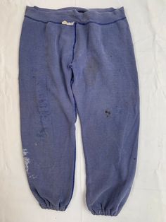 1970s Distressed Vitage Purple Sweatpants With Gussets . These pants are sold as is. The waist needs a new drawstring and the pants are very distressed in general lots of stains and wear. Looks like someone tried to repair one hole at sometime. Very cool design with a triple gusset on the backside. See photos for details. Measurements are Waist w/o drawstring or elastic 20” across laid flat Inseam 30” Shipped with USPS Priority Mail. Vintage Bottoms With Pockets For Loungewear, Vintage Loungewear Bottoms With Pockets, Retro Cotton Loungewear Bottoms, 1970s Style Cotton Pants, Vintage Blue Pants With Relaxed Fit, Purple Sweatpants, Vintage Sweatpants, Like Someone, 60s Vintage