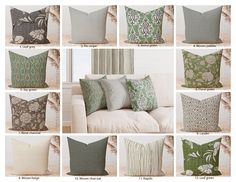 many different pillows on a couch