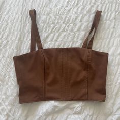 Never Worn Brown Cotton Crop Top For Day Out, Chic Brown Crop Top For Fall, Trendy Brown Crop Top For Day Out, Fitted Brown Crop Top For Spring, Zara Cropped Brown Top, Chic Brown Crop Top For Spring, Zara Brown Top For Day Out, Geometric Knit, Floral Corset