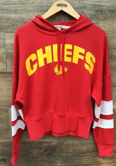 Junk Food Clothing Kansas City Chiefs Womens Red Sideline Hooded Sweatshirt - 11200360 Red Fan Apparel Hoodie, Varsity Long Sleeve Hoodie For Game Day, Team Spirit Hoodie With Ribbed Cuffs For Winter, Fall Hooded Hoodie With Team Spirit Style, Hooded Tops For Game Day In Winter, Crew Neck Top With Kangaroo Pocket For College, Hooded Winter Tops For Game Day, Game Day Hoodie With Ribbed Cuffs, Team-colored Varsity Long Sleeve Hoodie