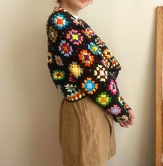 Granny Square Cardigan for Women, Crochet Cardigan, Granny Square Jacket, Boho Cardigan, Colorful Cardigan - Etsy Colorful Long Sleeve Granny Square Sweater, Trendy Multicolor Crochet Cardigan, Crochet Cardigan Granny Square, Granny Square Jacket, Cardigan Granny Square, Cardigan Colorful, Square Jacket, Colorful Cardigan, Granny Square Cardigan