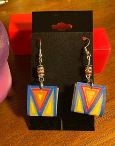 Handpainted Rawhide Drop Earrings - Etsy Multicolor Hand Tooled Jewelry As Gift, Multicolor Hand Tooled Jewelry For Gifts, Multicolor Hand Tooled Jewelry Gift, Earrings Etsy, Bead Work, Jewelry Earrings Dangle, Etsy Earrings, Dangle Drop Earrings, Dangle Earrings