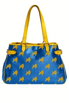 Inner Vibe Wear's Sigma Gamma Rho Shoulder Bag has fashion and functionality all rolled into one. With its adjustable side gussets and roomy capacity, it is perfect for taking to the office or going shopping. The royal blue canvass of the bag is adorned with yellow poodles with your Sorority Greek letters placed within the design while within the bag the message I Am A RHOyal Poodle is displayed. Matching detachable wallet is also included.Size: Bag Height 8.3" Bag Depth 3.9" Bag Length 9.1"Stra Luxury Blue Canvas Shoulder Bag, Blue Coated Canvas Satchel Bag, Luxury Blue Canvas Bag, Blue Coated Canvas Satchel, Blue Coated Canvas Shoulder Bag For Everyday Use, Blue Coated Canvas Shoulder Bag For Daily Use, Blue Large Capacity Coated Canvas Bag, Large Capacity Blue Coated Canvas Bag, Blue Coated Canvas Shoulder Bag With Removable Pouch