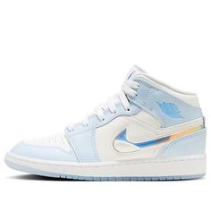 (GS) Air Jordan 1 Mid 'Frozen' FQ9117-400 Cool Nike Shoes, Cute Converse Shoes, Iconic Sneakers, Pretty Sneakers, Nike Fashion Shoes, Air Jordan 1 Mid Se, Preppy Shoes, Pretty Shoes Sneakers, Kicks Shoes