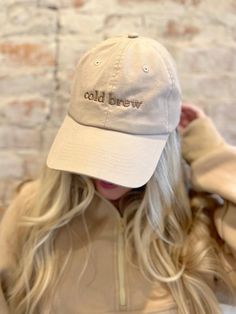 Calling all cold brew lovers! We are OBSESSED with our new coffee hats. The faded khaki with mocha brown embroidery is perfection. adjustable one size fits most Hats are final sale. Caps Game, Brown Embroidery, Cute Shirt Designs, Cap Designs, Hat Style, Mocha Brown, Cold Brew, Ball Cap, Cute Shirts