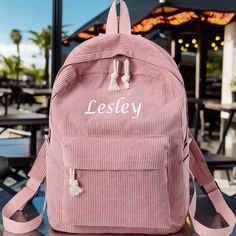 Introducing our personalized embroidered name backpack, where style meets individuality. This backpack is crafted from high-quality, durable materials to withstand daily wear and tear. The standout feature is the beautifully embroidered name on the front, adding a unique and personal touch that makes this backpack truly one-of-a-kind. The backpack features a spacious main compartment with ample room for books, gadgets, and other essentials, along with multiple smaller pockets to keep your items Corduroy Backpack, Hand Embroidered Name, Embroidered Name, Back To School Gift, Personalized Embroidery, School Gift, School Bags For Kids, Back To School Gifts, Personalized Embroidered