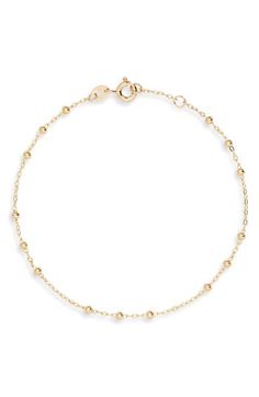 Beaded stations are interspersed between classic links on a delicate chain bracelet handcrafted in Italy from 14-karat gold. 7" length; 1/8" width Lobster clasp closure 14k gold Made in Italy Classic 14k Yellow Gold Beaded Bracelets, Minimalist Yellow Gold Beaded Chain Bracelet, Adjustable 14k Gold Bracelet With Satellite Chain, Elegant Chain Bracelet With Lobster Clasp And Round Beads, Gold 14k Gold-filled Satellite Chain Bracelet, 14k Gold Bracelets With Satellite Chain, Gold Beaded Chain Bracelet In 14k Gold Filled, 14k Gold Satellite Chain Bracelet Gift, Gold Satellite Chain Bracelet, 14k Gold Filled