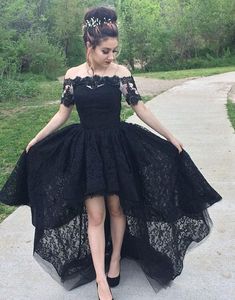 Black Lace Dress High Low, Punk Prom Dress Casual, Black Boho Wedding Dress Short, School Party Dress, Black High Low Dresses, Prom Dress High Low, Party Dress Winter, Winter Formal Dress, High Low Lace Dress