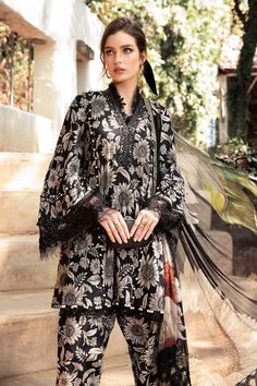 Imrozia Premium L-263 Valerie Falesia By Laroza – Sara Clothes Trouser Pattern, Stylish Kurtis Design, Lace Suit, Womens Pants Design, Pakistani Fashion Casual, Printed Dupatta, Dress Design Patterns, Maria B, Simple Pakistani Dresses