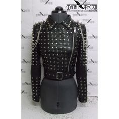 Studded leather jacket classic short - Inspire Uplift Fitted Leather Jacket With Spikes For Fall, Fitted Biker Jacket With Rivets For Party, Gothic Biker Jacket With Rivets For Party, Gothic Party Biker Jacket With Rivets, Gothic Leather Jacket With Studs, Gothic Long Sleeve Biker Jacket With Studs, Gothic Party Outerwear With Rivets, Fitted Punk Leather Jacket With Spikes, Punk Style Fitted Leather Jacket With Spikes