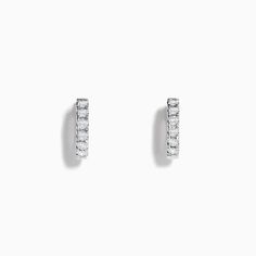 Effy Pave Classica 14k White Gold Diamond Huggie Earrings Classic Single Huggie Diamond Earring, Formal Sterling Silver Huggie Earrings With Brilliant Cut, Classic Huggie Earrings With Diamond Accents For Formal Events, Classic Huggie Earrings With Diamond Accents For Formal Occasions, Classic Huggie Diamond Earrings, White Small Hoop Diamond Cut Earrings, Minimalist Huggie Diamond Earrings For Formal Occasions, White Vvs Clarity Huggie Earrings For Formal Occasions, Classic Small Hoop Diamond White Earrings