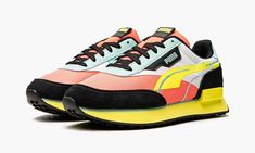 Puma Shoes Women Colorful, Colorful Sneakers Women, Orange And Aqua, Puma Future Rider, Colorful Sneakers, Sneakers Womens, Stadium Goods, Painted Shoes, Colourful Outfits