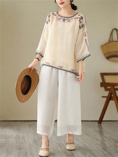 Description Product ID: TP2033523 Material: Cotton, Linen Pattern: Embroidered Sleeve: Half Sleeve Closure Type: Pullover Season: Summer Style: Ethnic Occasion: Daily, Dating, Gifts Package included: 1 * Shirt Size Chart(Asian Size): Please allow 1-3 cm measured error. Size Length Chest M 60cm | 23.6 in 118cm | 46.5 in L 61cm | 24.0 in 122cm | 48.0 in XL 62cm | 24.4 in 126cm | 49.6 in XXL 63cm | 24.8 in 130cm | 51.2 in Casual Beige Embroidered Short Sleeve Top, Casual Floral Embroidered Tunic Top, Bohemian Beige Top With Chikankari Embroidery, Beige Long Sleeve Folk Top, Beige Folk Style Long Sleeve Tops, Beige Embroidered Bohemian Top, Traditional Beige Tops With Chikankari Embroidery, Beige Bohemian Embroidered Top, Summer Beige Blouse With Chikankari Embroidery