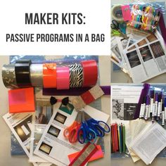 the contents of a bag are shown with scissors, pens and other crafting supplies