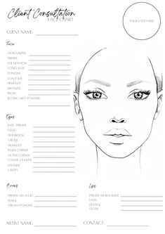 This make-up face chart has been designed for all pro make-up artists and beauty enthusiasts who would like to use them for clients when booked for a bridal make-up trial or prepping/designing for an upcoming event or merely just to practice on. This product is a digital product which is printable and can be edited on Canva where you can make it your own: - Add your company logo - Play around with colours - Play around with different fonts Printable Makeup Face Chart, Blank Face Template Makeup, Make Up Face Chart, Blank Face Chart, Eye Makeup Template, Face Template Makeup, Makeup Artist Marketing, Makeup Artist Business Cards Design, Freelance Makeup Artist Business