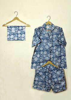 Handmade Short Pajama Set, Lightweight Nightwear Dress , Hand Block Printed PJ Set, Bridesmaid Gift, Comfortable Short Pajamas Women Wear morning Coffee set Please MESSAGE us for CUSTOM ORDERS  Product: 100% Cotton Pajama set Items - Two Piece Nightwear Set : Pajama, Top (Pajama Sets) Shirt: Half Sleeves, button closure with collar. ( BELOW SIZES FOR SHIRT) Fit: Relaxed fit Breathable & comfortable, Cotton Pajama Set made From Hand block Printed Fabric. It is hand printed fabric using natural dy Casual Blue Floral Print Sleepwear, Blue Floral Print Sleepwear For Home, Night Wear Pajamas, Blue Cotton Graphic Print Sleepwear, Blue Cotton Sleepwear With Character Print, Playful Printed Blue Sleepwear, Short Pj Set, Hand Printed Fabric, Cotton Pajama Sets