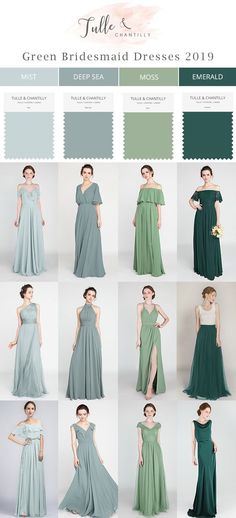 the bridesmaid dresses are all different colors, but one is green and white