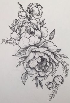 a black and white drawing of some flowers