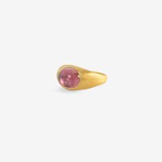 Details Prounis 22k yellow gold & rose tourmaline Roz ring, size 6. The bezel-set cabochon stone measures approximately 1/4″ x 3/8″, & the width of the band tapers from approximately 5/16" to 1/8". - rose tourmaline - 22k yellow gold - size 6 Sizing This ring can be resized up to one size larger or smaller. Please allow 3 - 6 weeks. For sizes outside of that range, a new ring in the correct size can be special ordered, for which lead times may vary. Tourmaline Signet Ring, Fine Jewelry Red Tourmaline Rings, Red Tourmaline Rings Fine Jewelry, Tourmaline Bezel-set Oval Cabochon Ring, Bezel Set Cabochon, Pink Tourmaline Cabochon Ring, Semi Precious Gems, Green Silk, Precious Gems