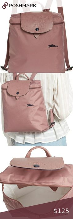 Longchamp Le Pliage Club Backpack Longchamp Le Pliage Club, Longchamp Handbags, Antique Pink, Interior Wall, Wall Pockets, Logo Embroidery, Longchamp Le Pliage, Embroidery Logo, Leather Handle