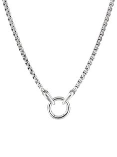 sterling silver circle charm necklace from DAVID YURMAN featuring circle motif, clasp fastening and cube chain. | David Yurman Circle Charm Necklace Modern Necklace With Round Pendant And Box Chain, Modern Round Pendant Necklace With Box Chain, Modern Necklace With Box Chain, Modern Link Necklace With Spring Ring Clasp, Classic White Gold Chain Necklace, Timeless Silver Chain Necklace With Round Pendant, Timeless Cable Chain Necklace With Round Pendant, White Gold Charm Necklace With Cable Chain, White Gold Round Pendant With Cable Chain