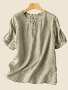 Women's Cotton Linen Shirt Short Sleeve Crew Neck Graceful Linen Blouse Women's Spring Outfits, Cheap Clothing, Spring Outfits Women, Linen Blouse, Women Shirts Blouse, Shirt Short Sleeve, Cheap Clothes, Clothing Women, Linen Shirt