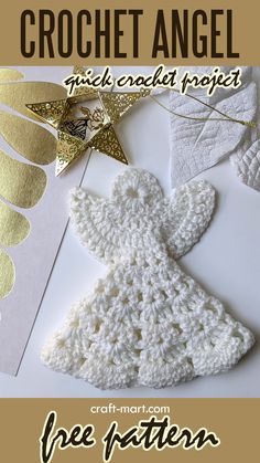 Christmas crochet pattern free Small Christmas Crochet Projects, Small Crochet Christmas Gifts, Easy Crochet Christmas Ornaments, Easy Christmas Crochet, Quick Crochet Gifts, Crochet Wraps, Crochet Angel Pattern, Christmas Angel Crafts, Angel Pattern