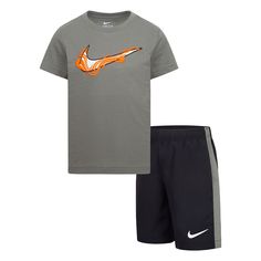 He'll be ready for recess and gym class in this boys' athletic Nike graphic tee and shorts set. Click on this KIDS APPAREL & SHOES GUIDE to find the perfect fit and more! FEATURES 2 piece set includes: tee and shorts Tee: crewneck, short sleeves, and Nike graphic on front Shorts: moisture-wicking Dri-FIT technology and an elastic waistbandFABRIC & CARE Tee: cotton, polyester Shorts: polyester Machine wash Imported Size: 4. Color: Gray Black. Gender: male. Sporty Graphic Print Playwear Set, Sporty Graphic Print Sets For Playwear, Sporty Playwear Set With Graphic Print, Cotton Sport Sets With Graphic Print, Cotton Graphic Print Sports Sets, Nike Short Sleeve Sports Sets, Nike Sports Sets With Short Sleeve, Nike Sports Set With Short Sleeves, Nike Sporty Short Sleeve Sets