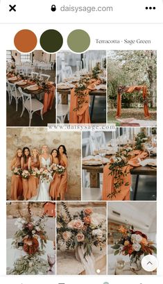 an orange and green wedding color scheme with the bridesmaid's bouquets