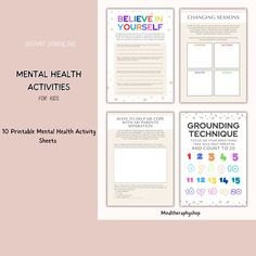 Kids Mental Health, Therapy Worksheet, Therapy Tools, Mental Health Worksheet, Mental Health Activity, Mental Health For Kids, Printable PDF Mental Health Activity Sheets for Kids, Therapy Tools, Kids' Exercises, Printable Sheets. Therapy tools cater to kids requiring assistance in handling mental health challenges. This set of  exercises encompasses sheets focusing on self-care, expressing feelings, and fostering healthy communication. School counselors and psychologists can employ these exercises to aid kids in honing skills crucial for improved mental and emotional well-being. HOW IT OPERATES- Upon purchase, you'll receive a PDF file containing clickable links to access the printable activity sheets. Optionally, you can edit them using Canva or simply download and print them as needed. Mental Health Activity, Mental Health For Kids, Kids Therapy, Health Worksheets, Expressing Feelings, Printable Activity Sheets, Mental Health Activities, Activity Sheets For Kids, Healthy Communication