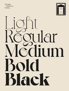 some type of font that is black and white with the words light regular medium bold