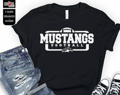 Personalized Mustang School Spirit T-Shirt Crewneck, Hoodie Hooded Sweatshirt Football, Baseball, Basketball, Softball, Track, Volleyball, Cross Country, Cheer, Wrestling Not all colors are available in all sizes and styles.  Please check the color and size charts in photos. We do our best to accurately represent shirt colors by using actual photos but do understand that all monitors will display differently. Please contact us prior to purchase with any questions on sizing or colors. Your purchase includes a custom imprint created specifically for your team! A product proof will be emailed to you within 1 business day.  Please keep an eye on your Etsy messages and reply with any changes within 24 hours. Your order will be sent to production after that time if no response is received. Exces Mustang School Spirit Shirts, Football Spirit Shirts, Cheer Designs, Mustang Shirt, Represent Shirt, Spirit Gear, School Spirit Shirts, Football Football, Spirit Shirts