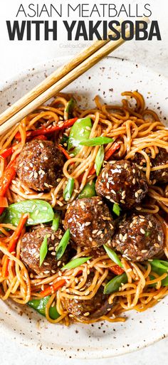 Asian Meatballs with Yakisoba - Carlsbad Cravings Asian Meatball Noodle Bowl, Japanese Bbq Meatballs, Stir Fry Meatballs, Asian Meatballs And Noodles, Best Way To Freeze Corn, Sesame Ginger Sauce, Freezing Corn, Asian Chili Sauce