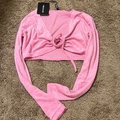 Prettylittlething Long Sleeve Pink Beach Crop Size Us 2 Nwt Never Worn Pink Beachwear Crop Top For Spring, Casual Long Sleeve Crop Top For Beach Season, Long Sleeve Crop Top For Beach Vacation, Cute Spring Crop Top For Loungewear, Cute Crop Top For Spring Loungewear, Spring Beachwear Crop Top For Loungewear, Trendy Long Sleeve Crop Top For The Beach, Summer Long Sleeve Crop Top For Beach, Brown Corset