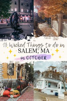 Bewitched statue, orange leaves on the sidewalk, fall decor on historic home, Hocus Pocus House Salem Massachusetts Travel, Things To Do In Salem, Salem Halloween, Boston Vacation, Massachusetts Travel, Halloween Travel, Boston Travel, Fall Road Trip