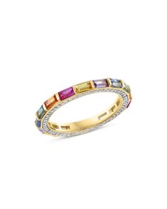 Bloomingdale's Fine Collection Rainbow Sapphire & Diamond Eternity Ring in 14K Yellow Gold Luxury Yellow Gold Multi-stone Eternity Band, Luxury Multi-stone Yellow Gold Eternity Band, Luxury Yellow Gold Eternity Band With Multi-stone, Luxury Eternity Band With Baguette Cut Gemstone, Luxury Gemstone Baguette Cut Eternity Band, Luxury Baguette Cut Gemstone Eternity Band, Luxury Multi-stone Eternity Band For Anniversary, 14k Yellow Gold Multi-stone Eternity Band, Yellow Gold Multi-stone Baguette Cut Rings