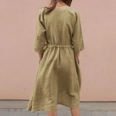 US$ 29.99 - Women's Summer Dress Cotton Linen V-Neck Mid-Sleeve Loose Dress S-5XL - www.zicopop.com Casual Long Sleeve V-neck Dress In Solid Color, Casual Solid Long Sleeve V-neck Dress, Solid Color Summer Dresses With 3/4 Sleeves, Summer Dresses With 3/4 Sleeves In Solid Color, Casual Half Sleeve Solid Color Dress, Non-stretch V-neck Dress With Pockets, Casual Solid Color Midi Dress With Half Sleeves, Casual Half Sleeve Midi Dress In Color, Casual Midi Dress With Half Sleeves