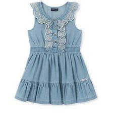 New With Tags Girl Size 8 Sleeveless Cotton Denim Dress With Ruffles, Cute Cotton Denim Dress In Denim Blue, Cute Cotton Denim Dress, Cute Denim Blue Cotton Dress, Cute Blue Cotton Denim Dress, Cute Sleeveless Denim Dress, Cute Medium Wash Sleeveless Dress, Light Wash Ruffled Cotton Dress, Cute Sleeveless Medium Wash Dress