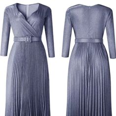 Blue Pleated Maxi Gown With Belt. Measurement: Length 57 Inches Gown With Belt, Glittery Dress, Maxi Gown, Pleated Maxi, Modest Fashion Outfits, Maxi Gowns, Measurement Length, Cocktail Dresses, Modest Fashion