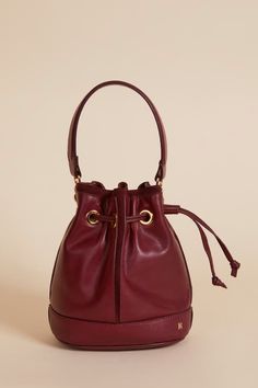 Bags Summer Basket, Small Bucket Bag, Small Buckets, Leather Bucket Bag, Cold Season, Burgundy Color, Vegetable Tanned Leather, Cow Leather, Smooth Leather