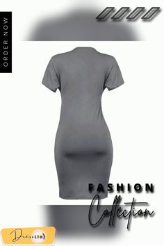 Round Neck Pleated Dress with Irregular Short Sleeves Casual Fitted Midi Dress With Asymmetrical Hem, Casual Fitted Asymmetrical Midi Dress, Casual Gray Dress With Asymmetrical Hem, Gray Midi-length Bodycon Dress For Summer, Gray Midi Bodycon Dress For Summer, Casual Gray Midi Bodycon Dress, Casual Gray Bodycon Dress For Night Out, Gray Knee-length Casual Mini Dress, Gray Knee-length Bodycon Summer Dress