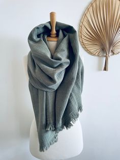 Bohemian Style Oversized Blanket Scarf  in Moss Green Perfect for travel and adventure ! Rustic Stonewashed Scarf Wrap Even you can use it as a throw when outside. Handwoven Stonewashed Cotton Material:  - 100 % Cotton Color : - moss green Size :  - 34x71 inches / 85x180 centimeter   My shop: https://www.etsy.com/shop/CottonMood?ref=hdr_shop_menu Mousse Parfait, Travel And Adventure, Oversized Blanket, Cotton Blanket, Cotton Scarf, Blanket Scarf, Cotton Blankets, Boho Stil, Moss Green