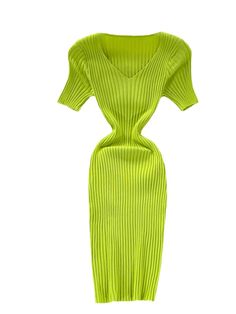 a lime green dress with an open back and ribbings on the sides,