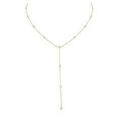 This is part of Chairish’s Fine Jewelry assortment.  1 Carat Diamond Lariat Necklace in 18K Gold studded with round cut diamond. This stunning piece of jewelry instantly elevates a casual look or dressy outfit.  April birthstone diamond brings love, fame, success and prosperity. Designed with bezel set diamonds studded in a lariat necklace making a stunning delicate necklace. This beautiful handcrafted necklace is a perfect Unique Gift, Bridal Shower Gift, Secret Santa Gift, Gift For Sister, Mot Diamond Lariat Necklace, Dressy Outfit, Necklace Making, April Birthstone, Bezel Set Diamond, Handcrafted Necklace, Secret Santa Gifts, Lariat Necklace, Bridal Shower Gifts