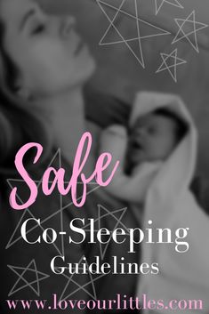 a woman holding a baby in her arms with the words safe cot sleeping guidelines on it